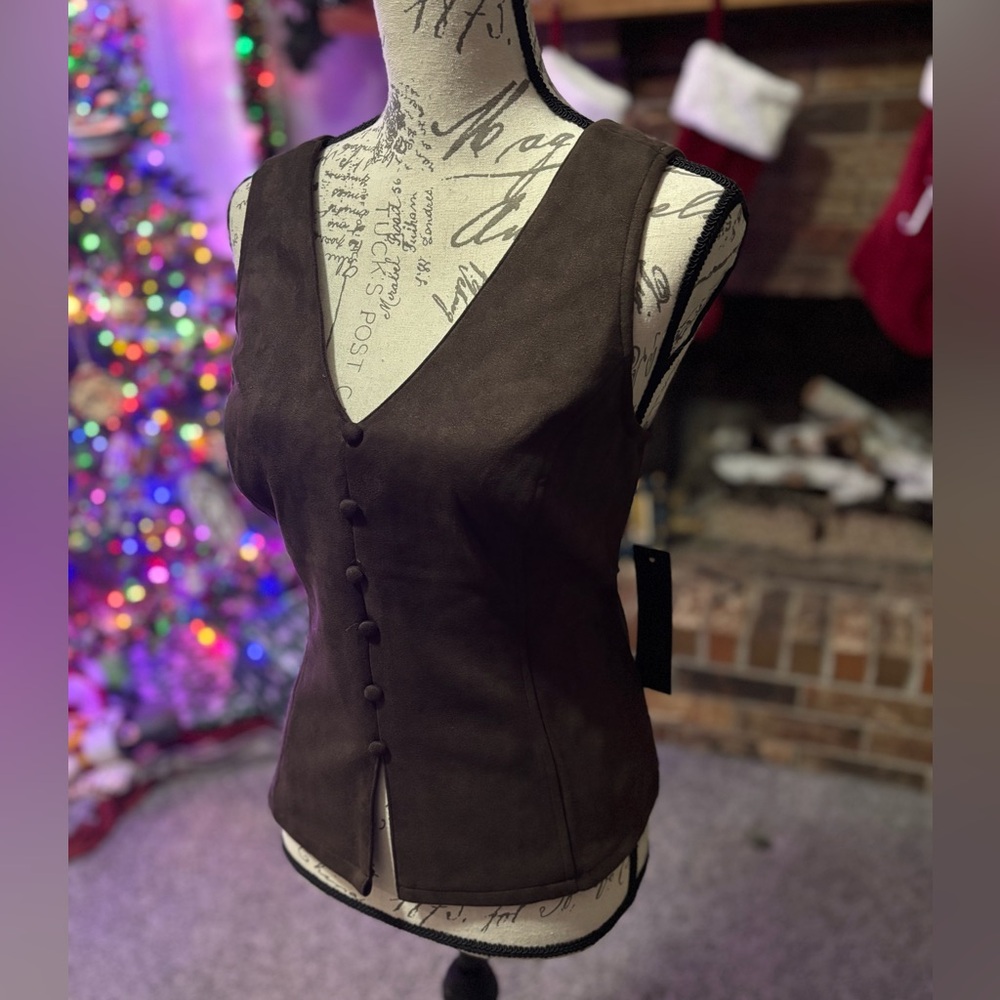 Elegant Brown Suede Women's Top
